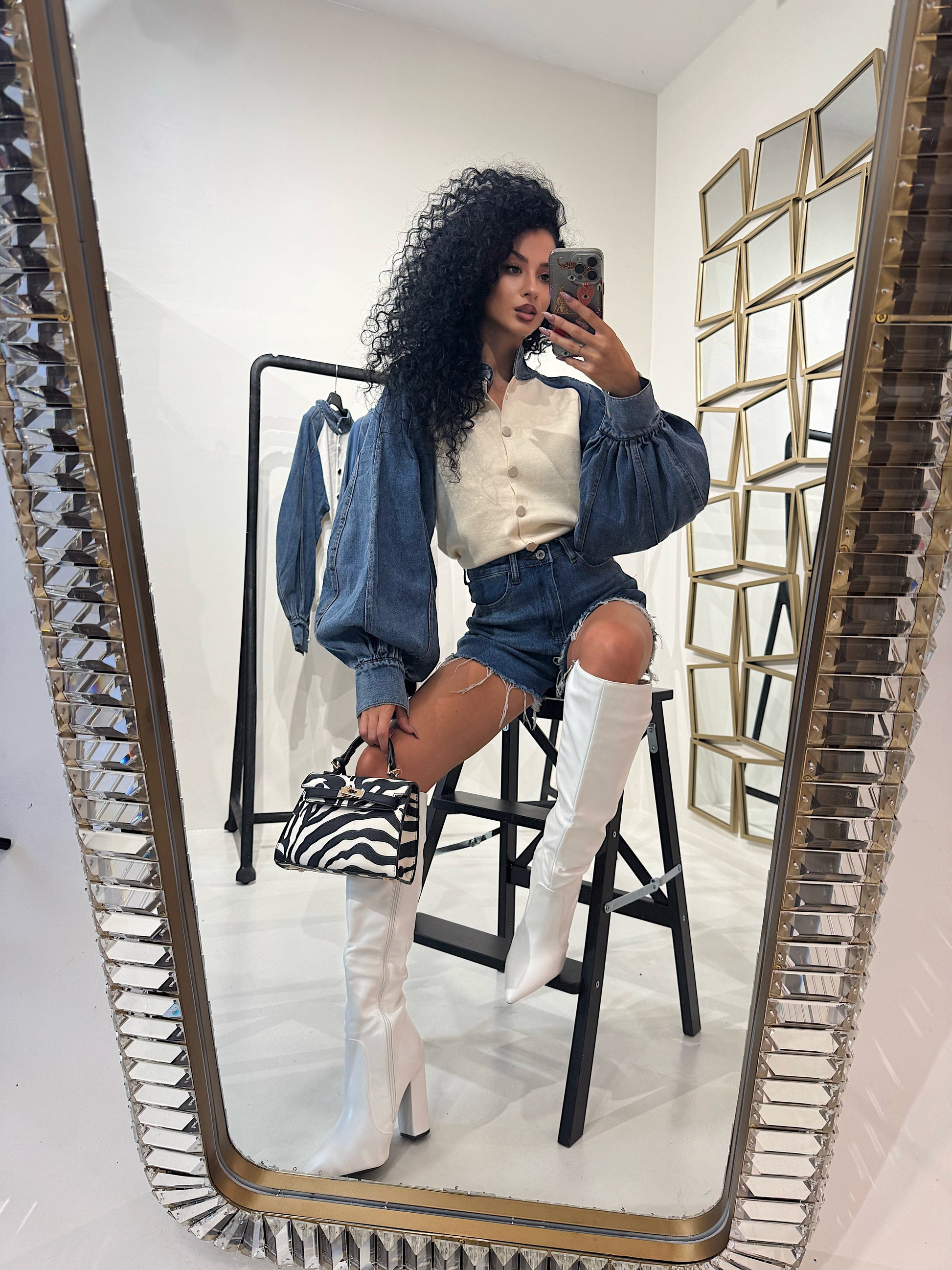 Maglioncino con dettaglio in denim - R.a. Boutique