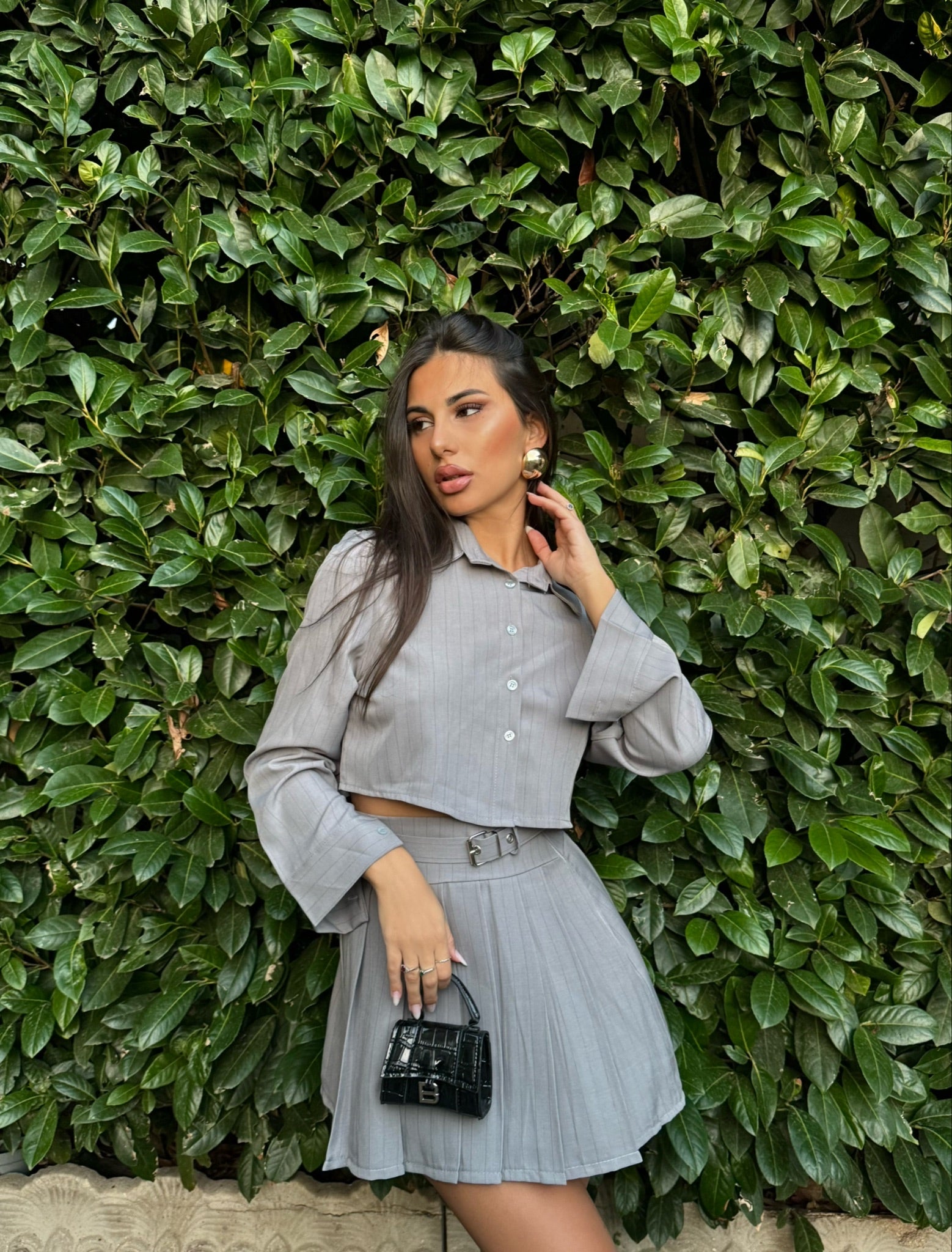 Camicia gessata grigio perla