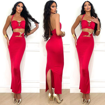 Completo top e gonna con cuori rosso - R.a. Boutique