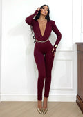 Tuta aderente scollo a V e schiena nuda bordeaux - R.a. Boutique