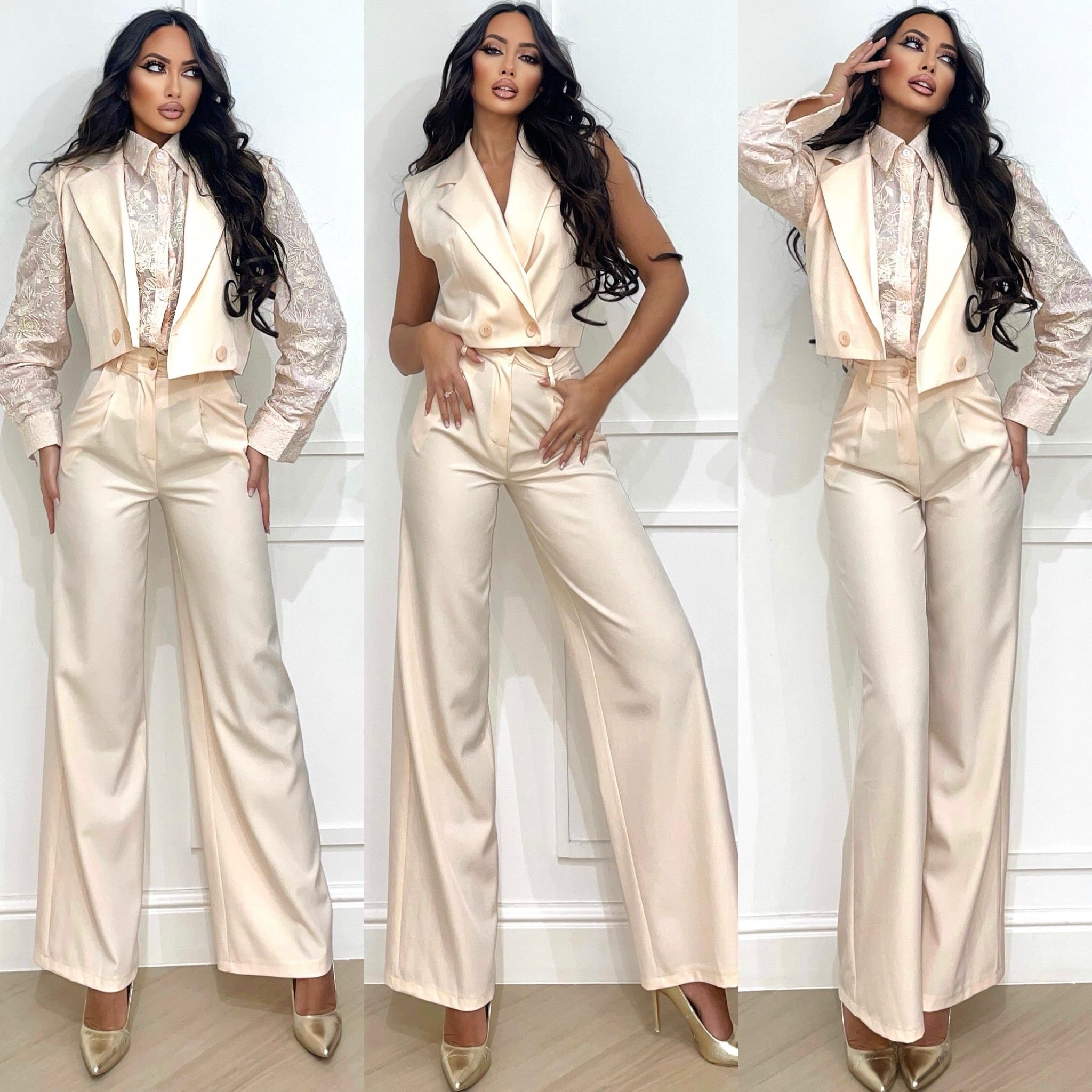 Set pantalone e smanicato cipria - R.a. Boutique