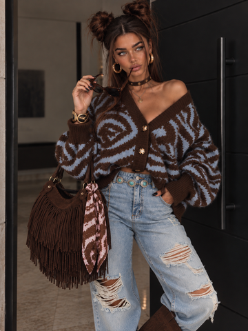 Cardigan Zebrato Marrone - R.a. Boutique