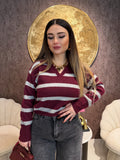Maglione a righe bordeaux grigio - R.a. Boutique