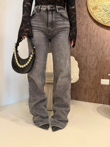 Jeans wide leg con brillantini - R.a. Boutique