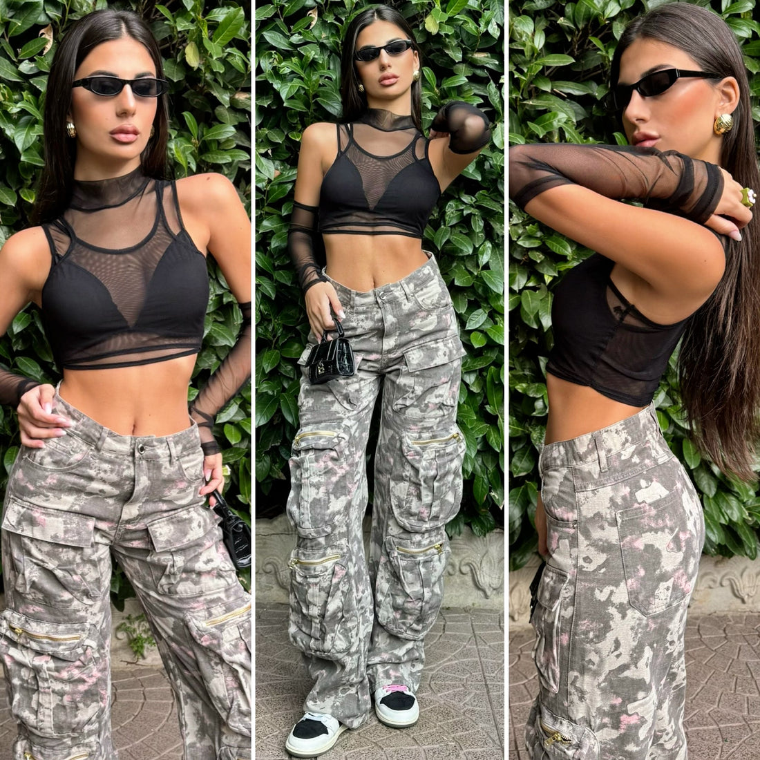 Top nero in velo con manicotti - R.a. Boutique 