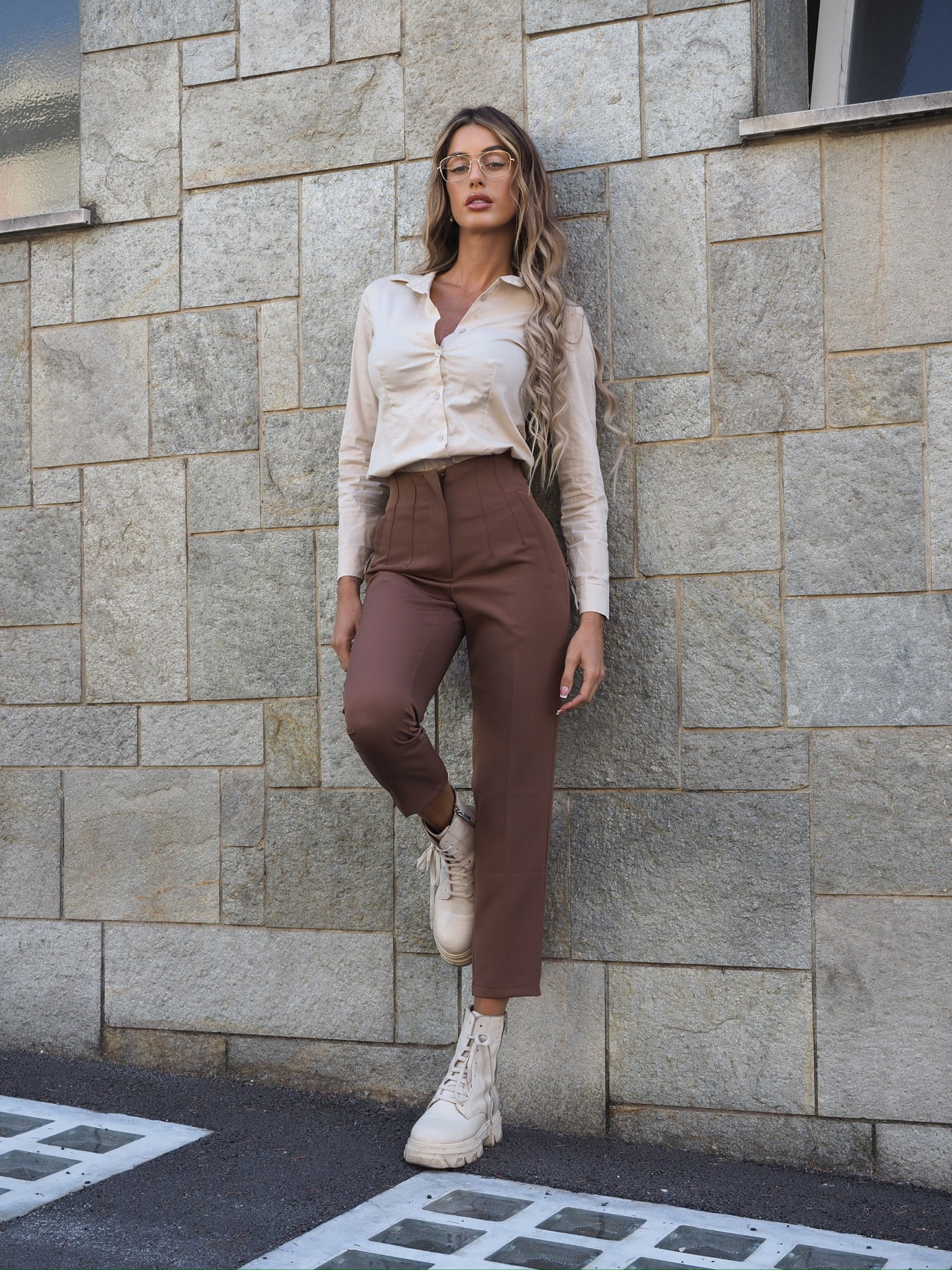 Pantalone vita alta choco - R.a. Boutique 