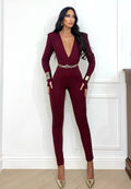 Tuta aderente scollo a V e schiena nuda bordeaux - R.a. Boutique