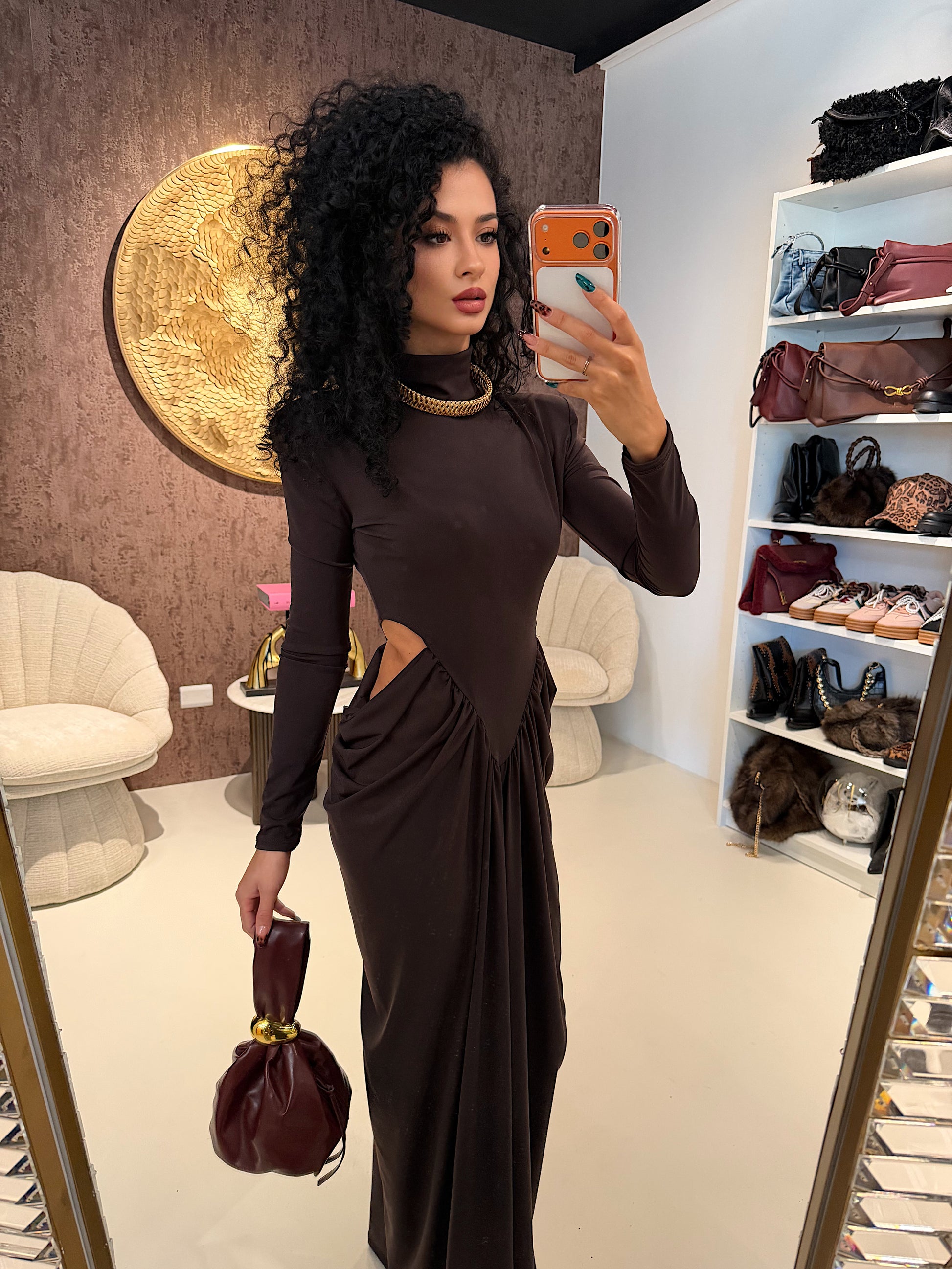 Abito lungo cut-out Caffè Elegance - R.a. Boutique