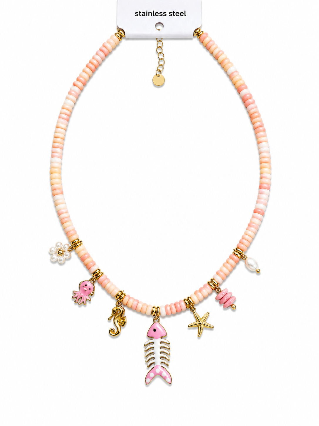 Collana Pesciolino Rosa con charms marini - R.a. Boutique