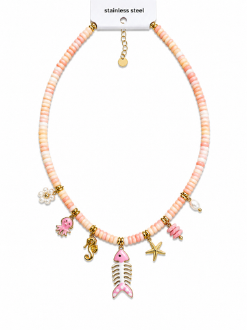 Collana Pesciolino Rosa con charms marini - R.a. Boutique