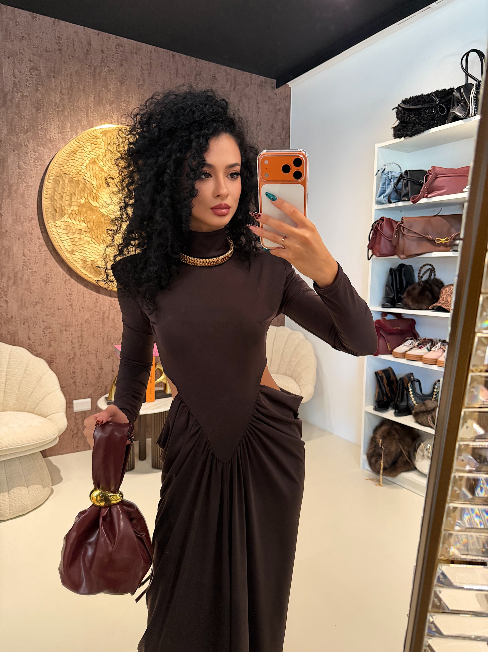 Abito lungo cut-out Caffè Elegance - R.a. Boutique