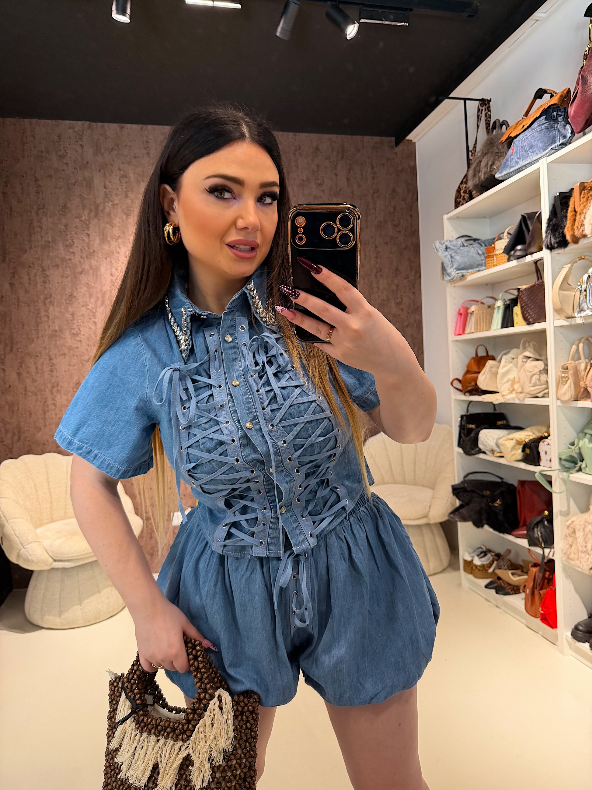 Completo Denim Lace Glam - R.a. Boutique