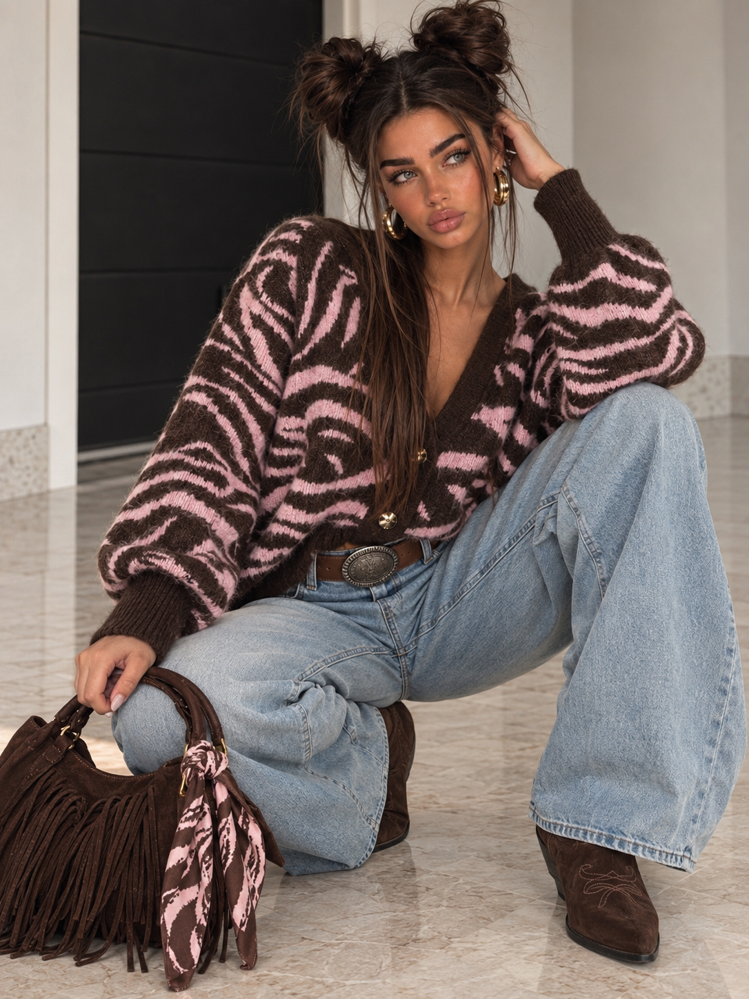 Cardigan Zebrato Marrone e Rosa - R.a. Boutique