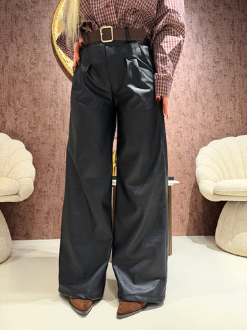 Pantalone in ecopelle con cintura - R.a. Boutique