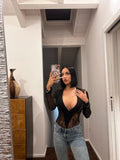 Body nero a V con trasparenza e pizzo - R.a. Boutique 