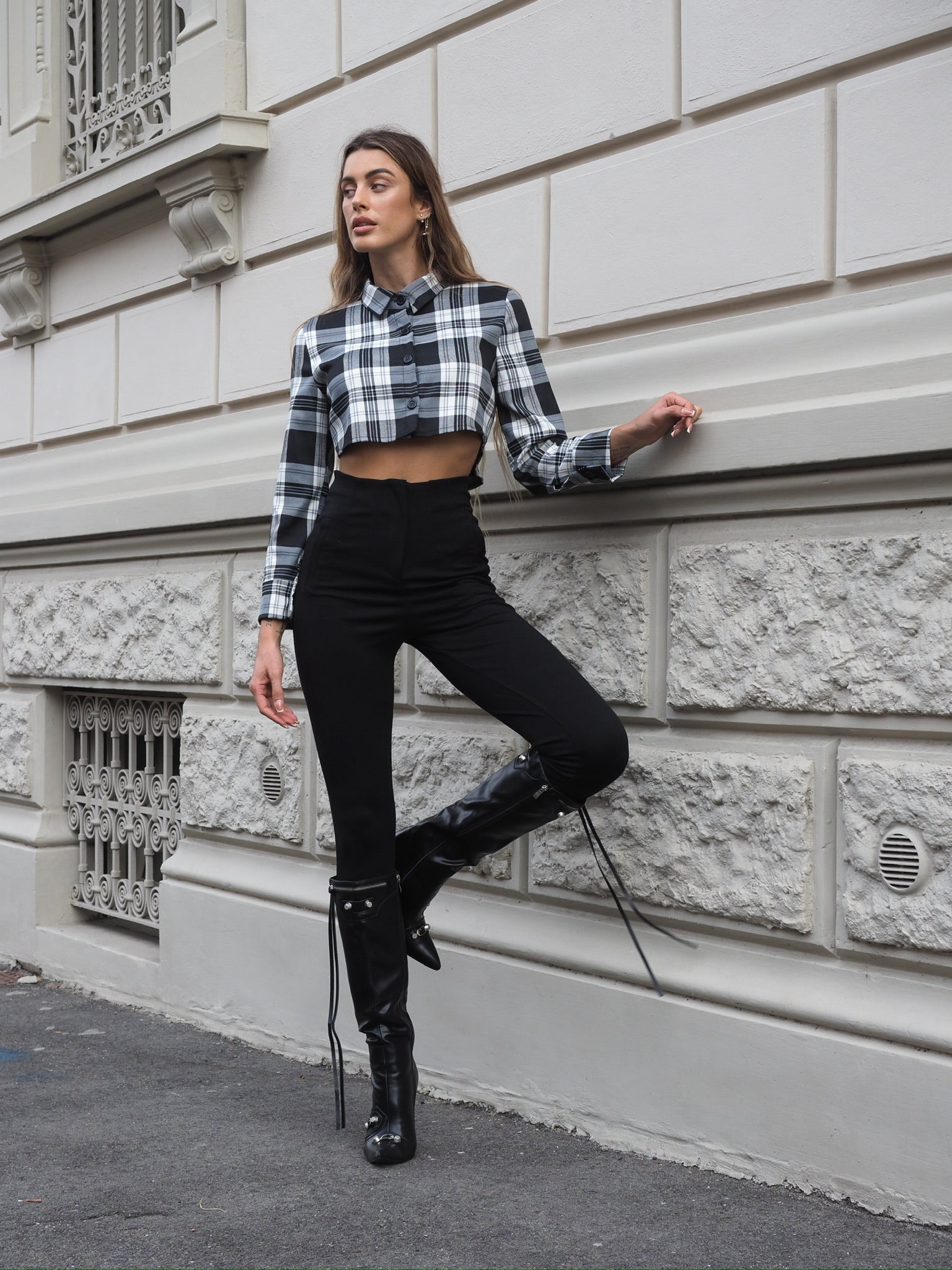 Pantalone vita alta nero - R.a. Boutique 