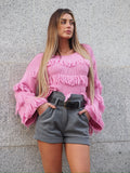 Maglione rosa barbie con frange - R.a. Boutique 