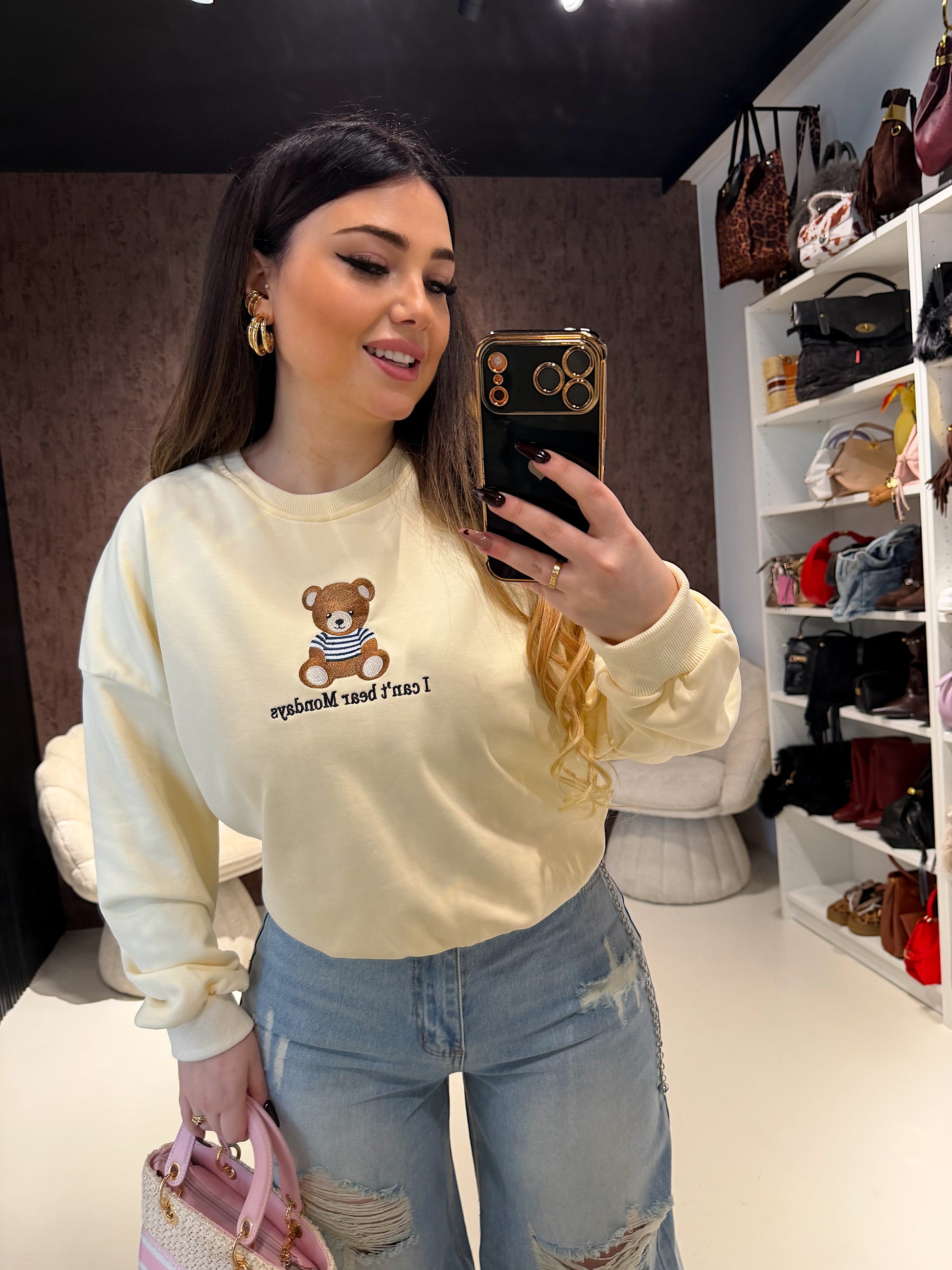 Felpa primaverile i can’t bear teddy monday - R.a. Boutique