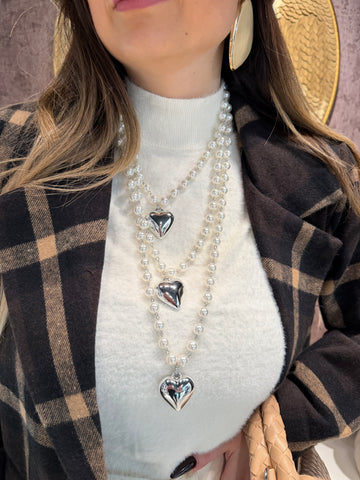 Collana Tre Cuori con perle decorative - R.a. Boutique