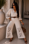 Completo lino viscosa con ricami a fiori - R.a. Boutique