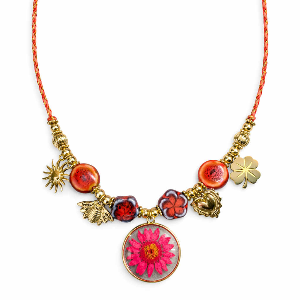 Collana Margherita Fucsia con charms - R.a. Boutique