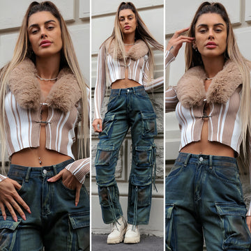 Maglione con pelliccia camel - R.a. Boutique 