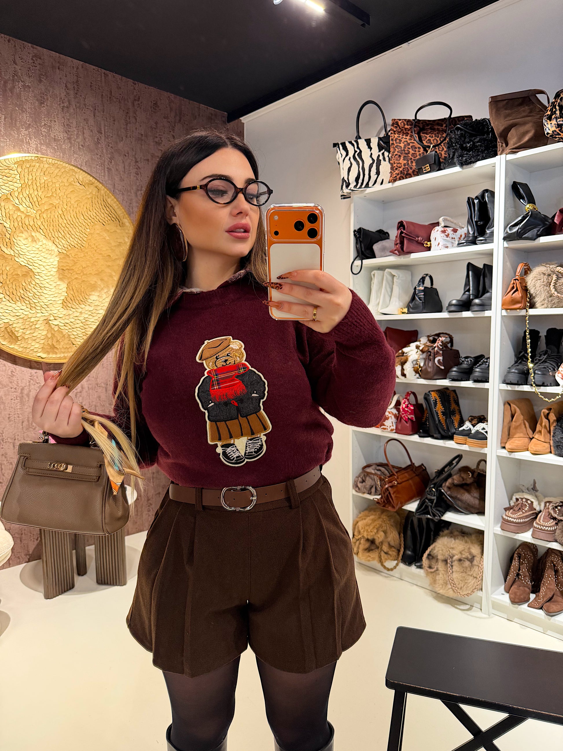 Short choco in panno con cintura - R.a. Boutique