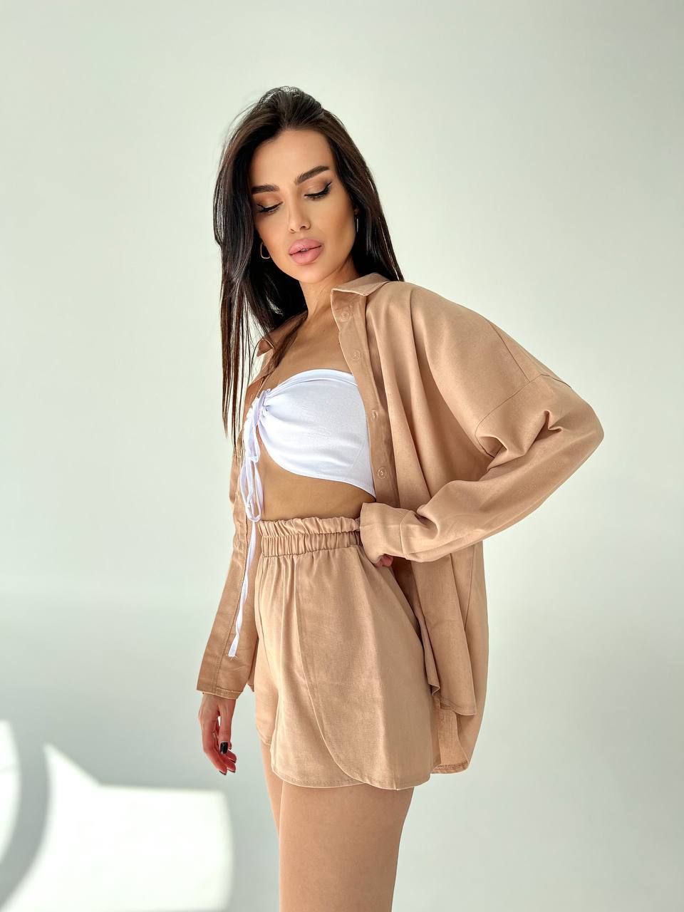 Set due pezzi camicia e short beige - R.a. Boutique 
