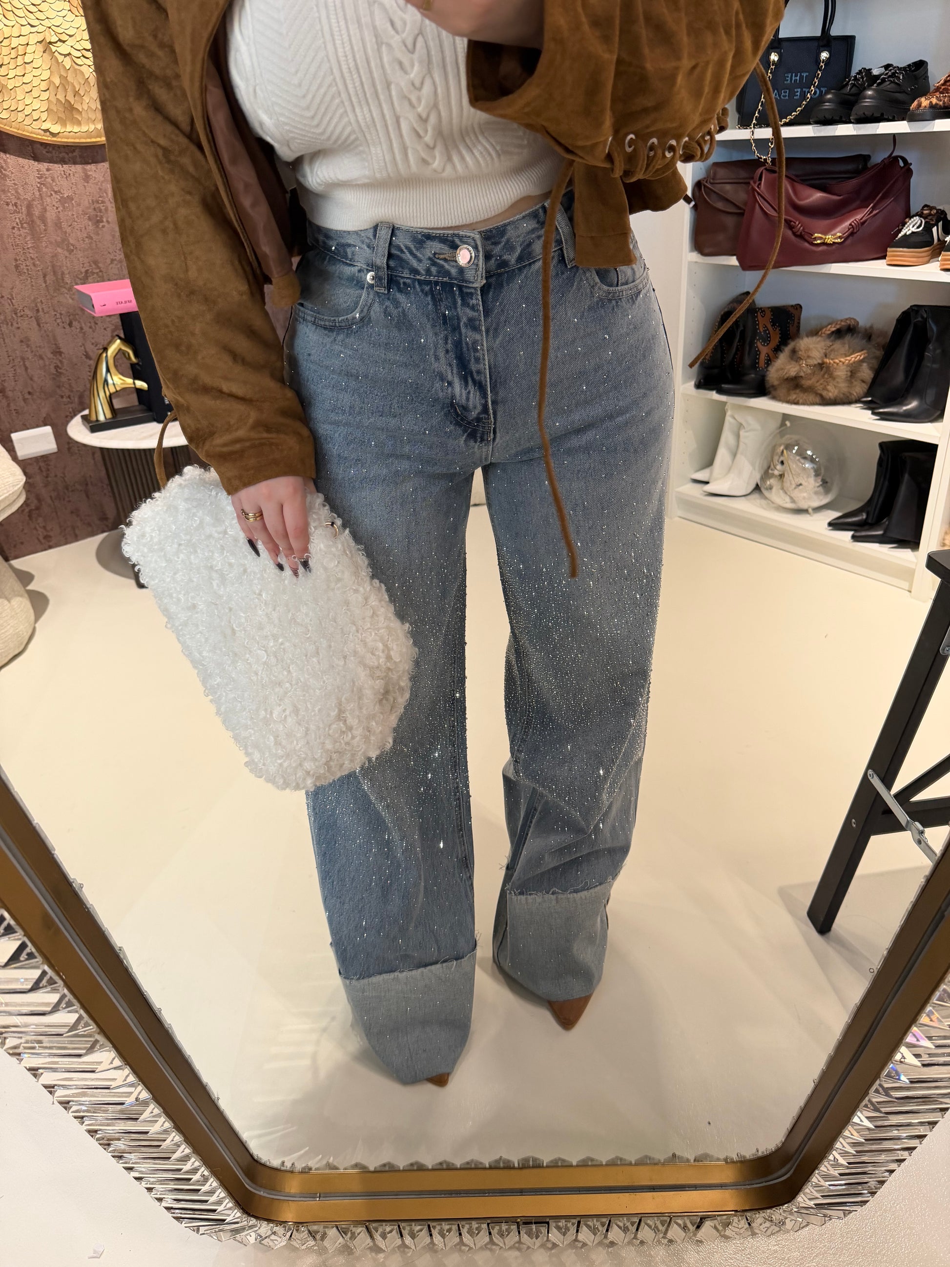 Jeans con risvolto e strass - R.a. Boutique