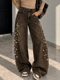 Jeans Gioiello Flower Marrone Washed - R.a. Boutique