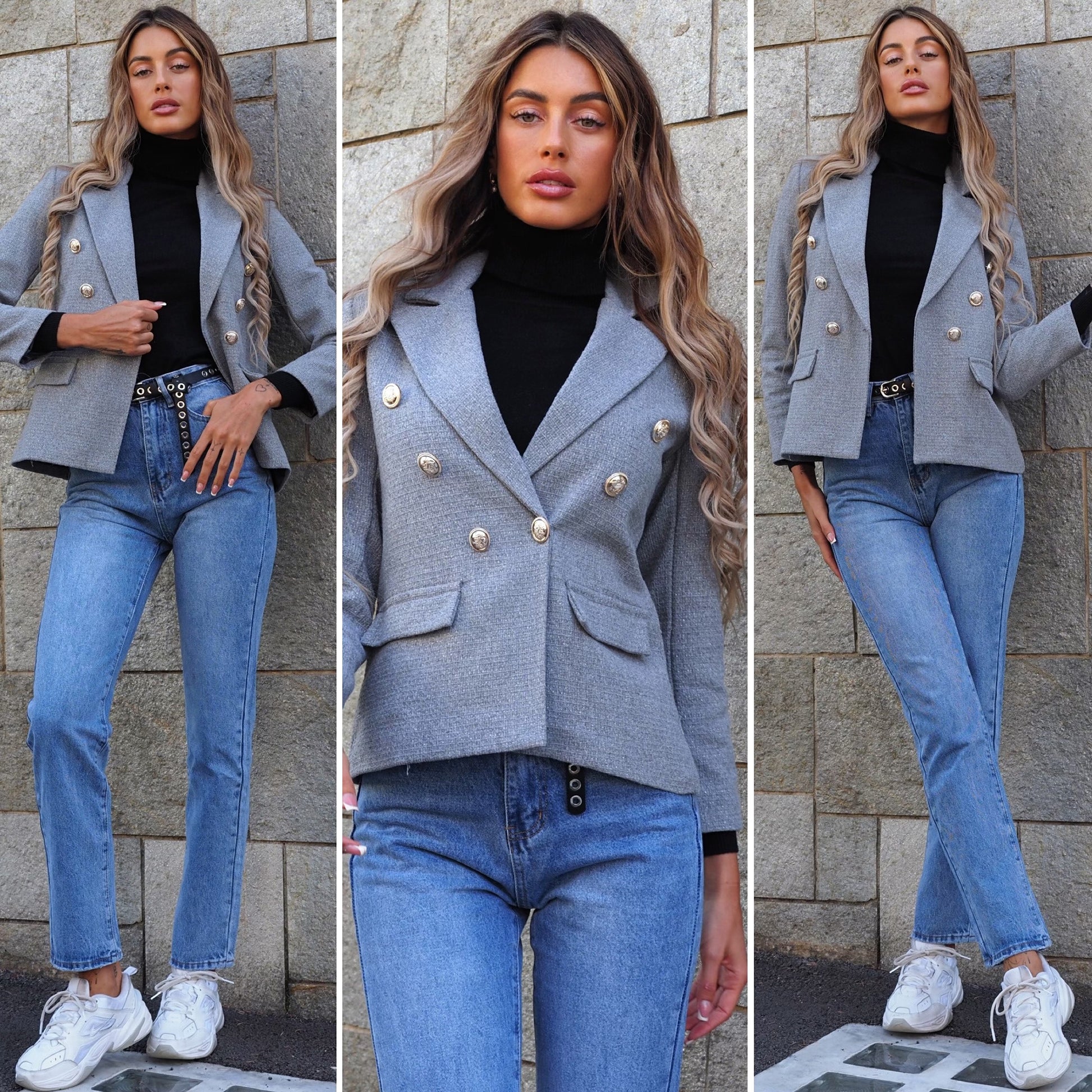 Giacca grigia con bottoni oro - R.a. Boutique 