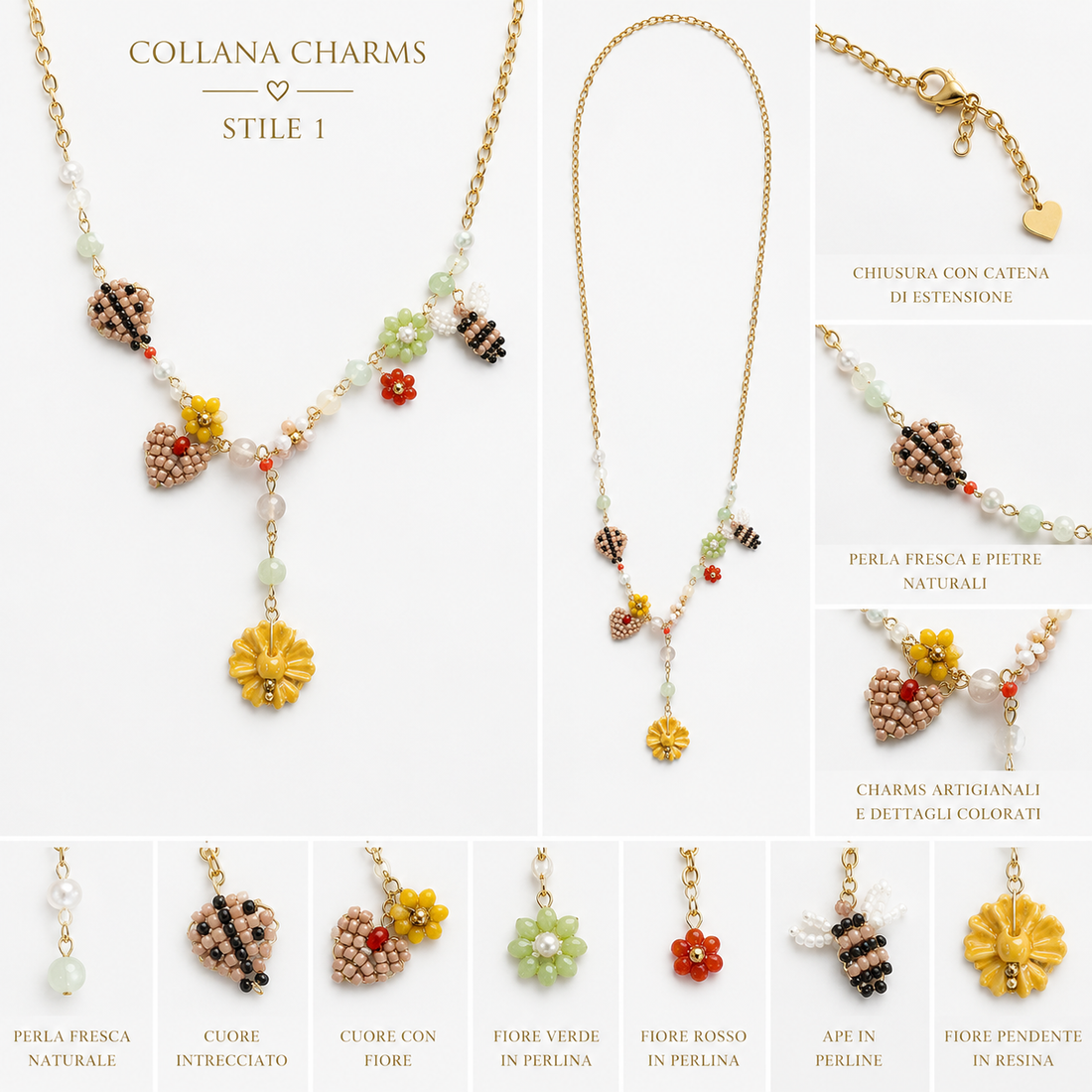 Collana Fiore Giallo con cuori e apine - R.a. Boutique