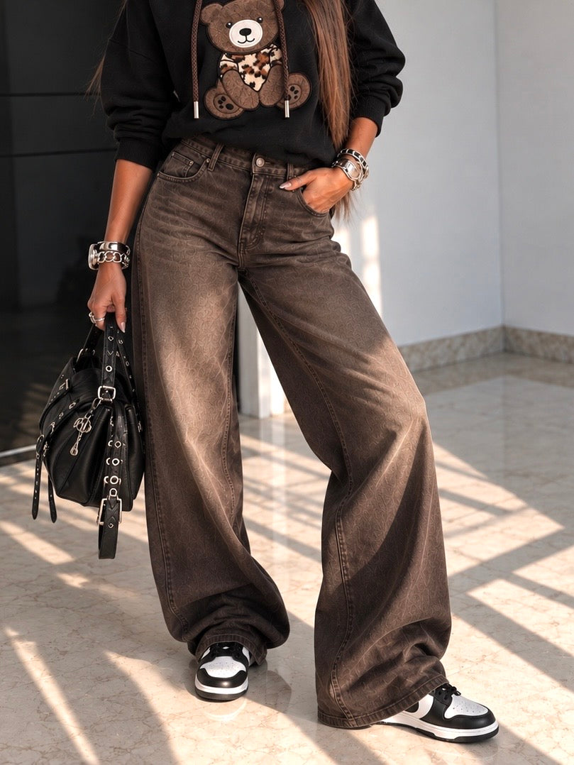 Jeans Wide Leg Marrone High Waist - R.a. Boutique