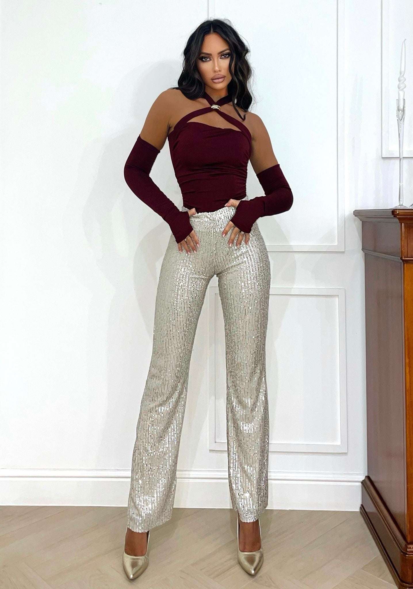 Body bordeaux con manicotti e gioiello - R.a. Boutique