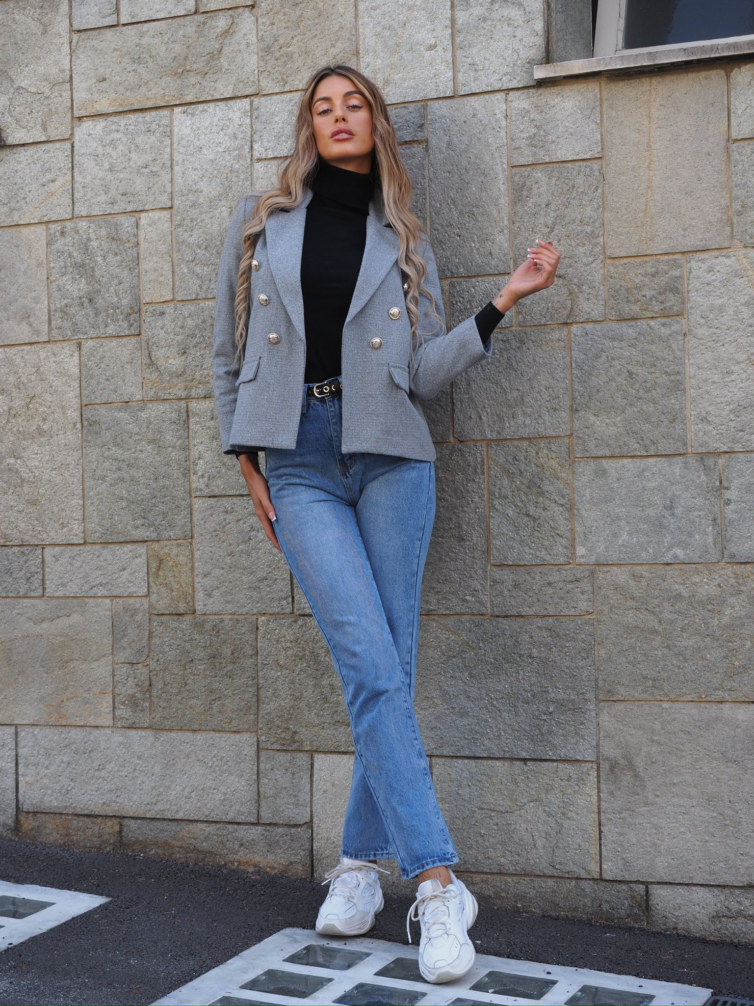 Giacca grigia con bottoni oro - R.a. Boutique 