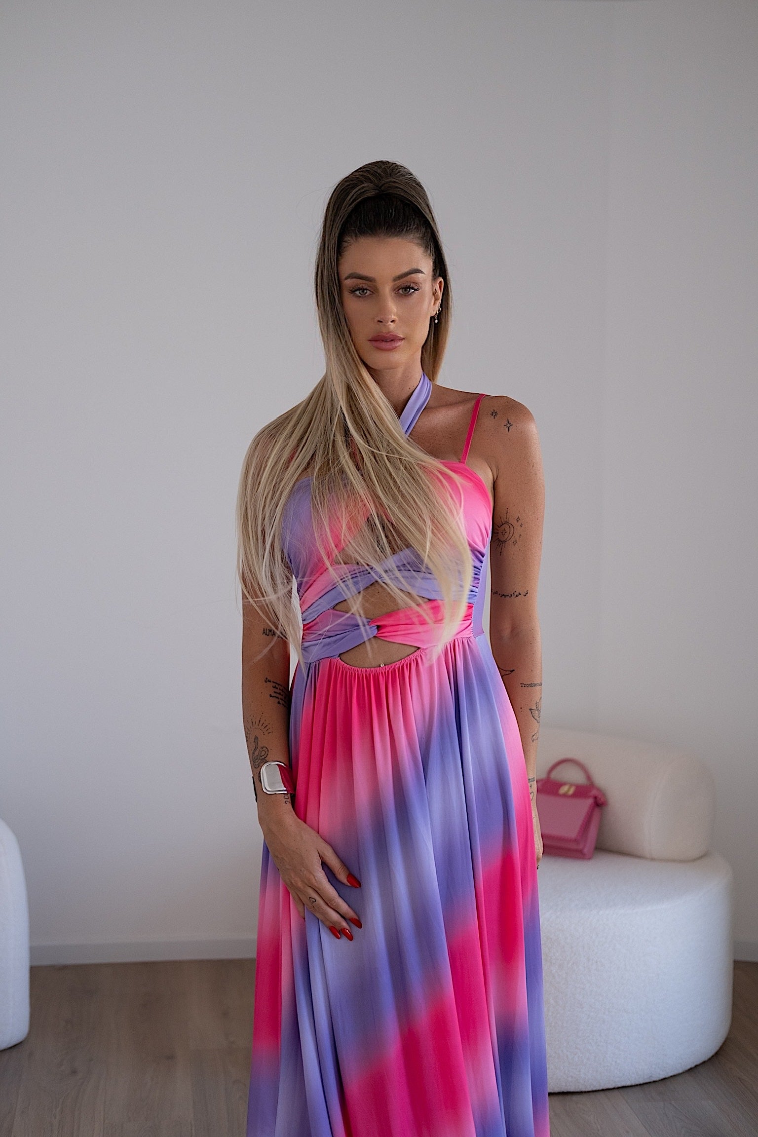 Abito lungo Fuxia lilla con incrocio - R.a. Boutique 