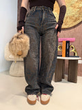 Jeans Balloon Fit con Stampa Animalier e Strass - R.a. Boutique