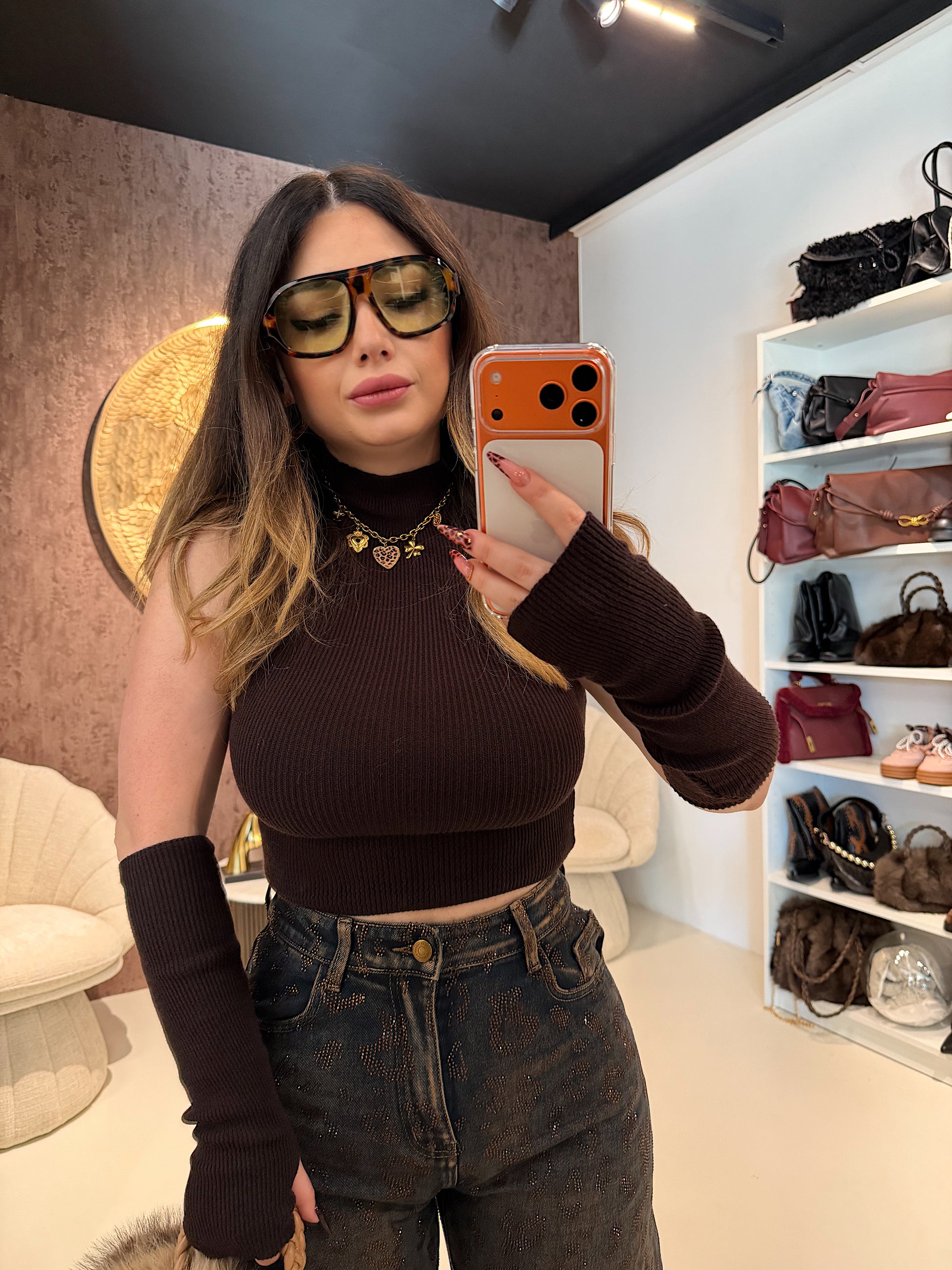 Top a Collo Alto con Manicotti Coordinati - R.a. Boutique