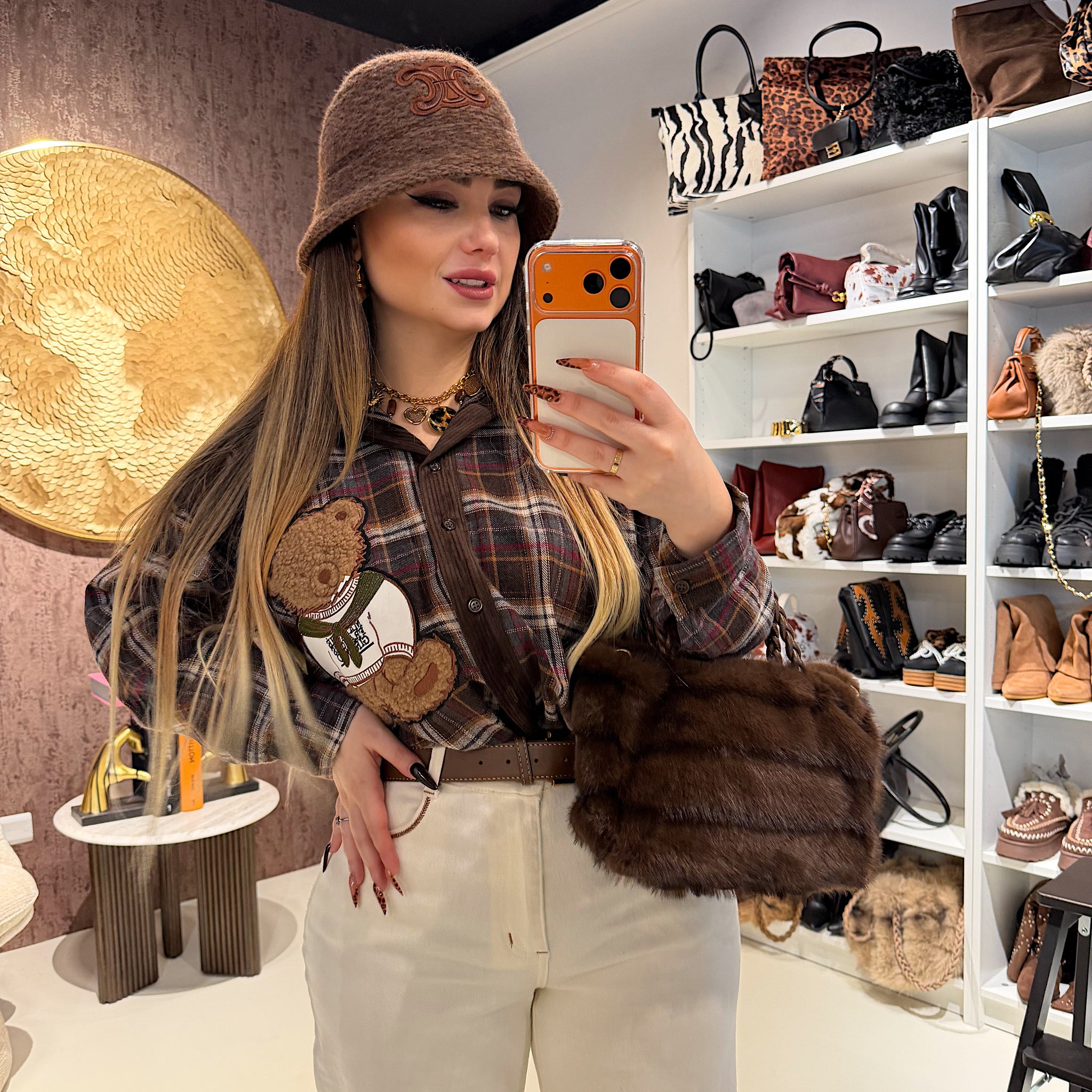 Camicia a quadri con orsetto in rilievo - R.a. Boutique