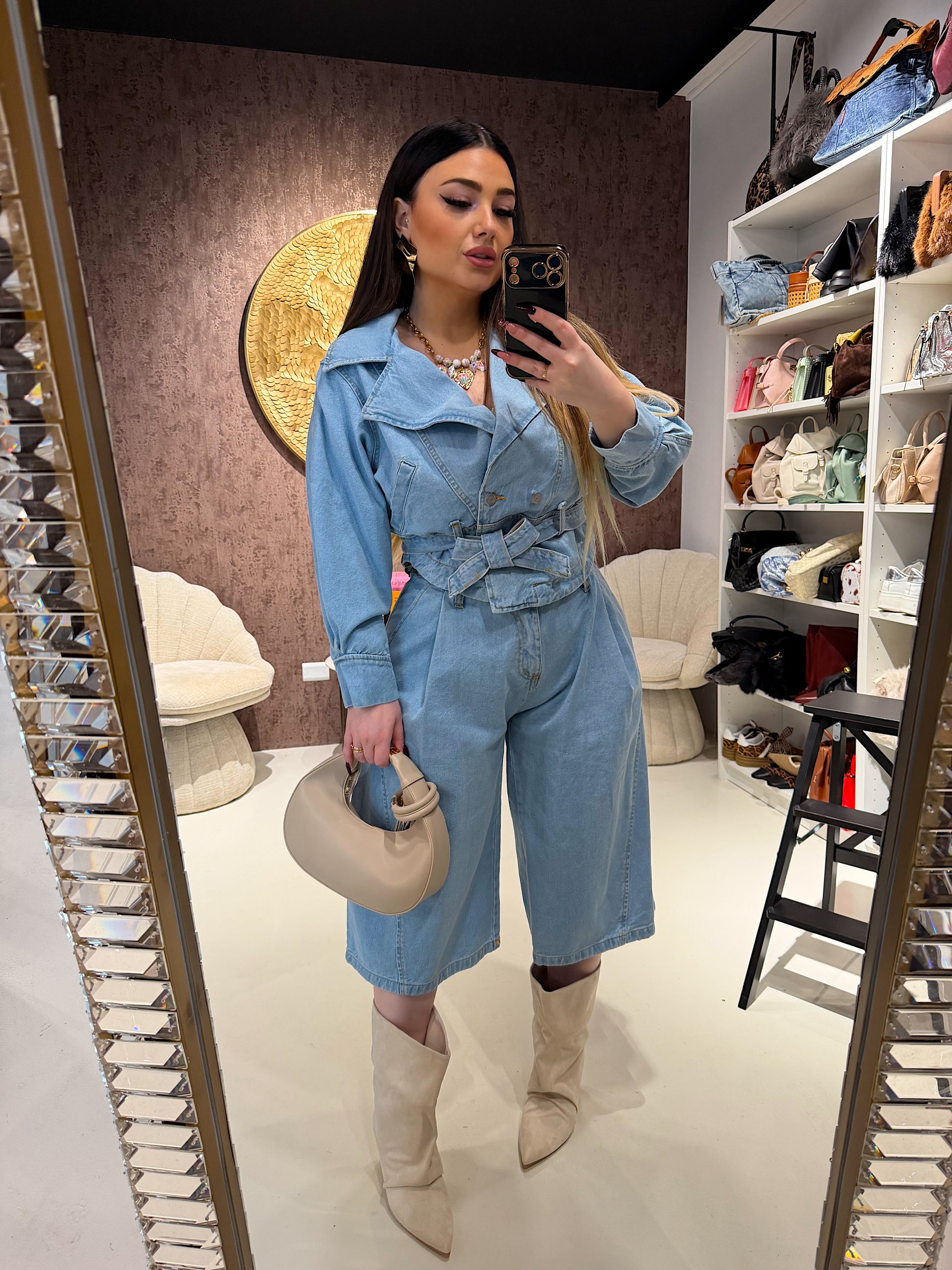 Giacca e pantalone in jeans con cintura - R.a. Boutique