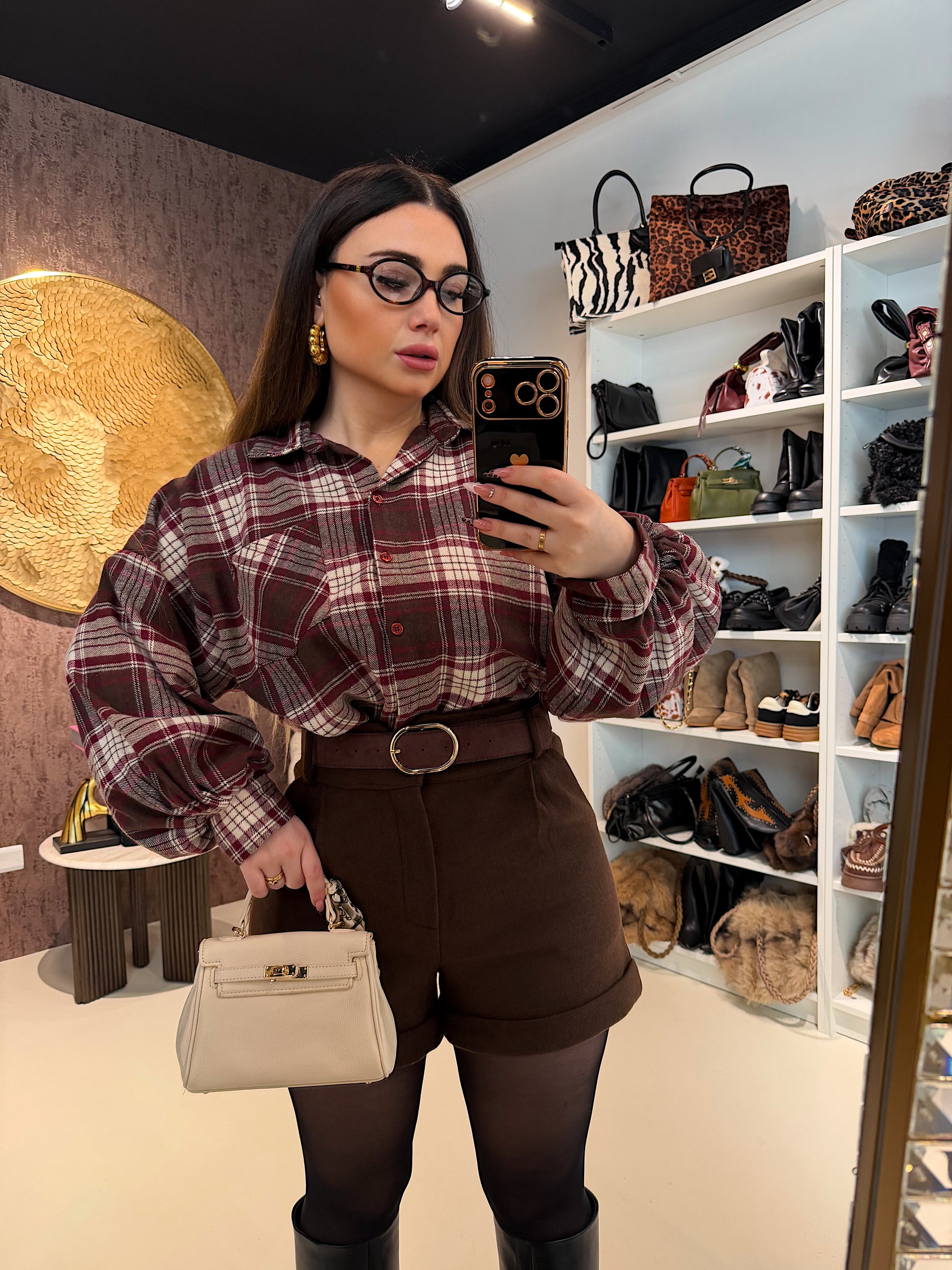 Camicia a quadri bordeaux beige - R.a. Boutique