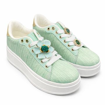 Sneakers Menta in Tela con Gioiello