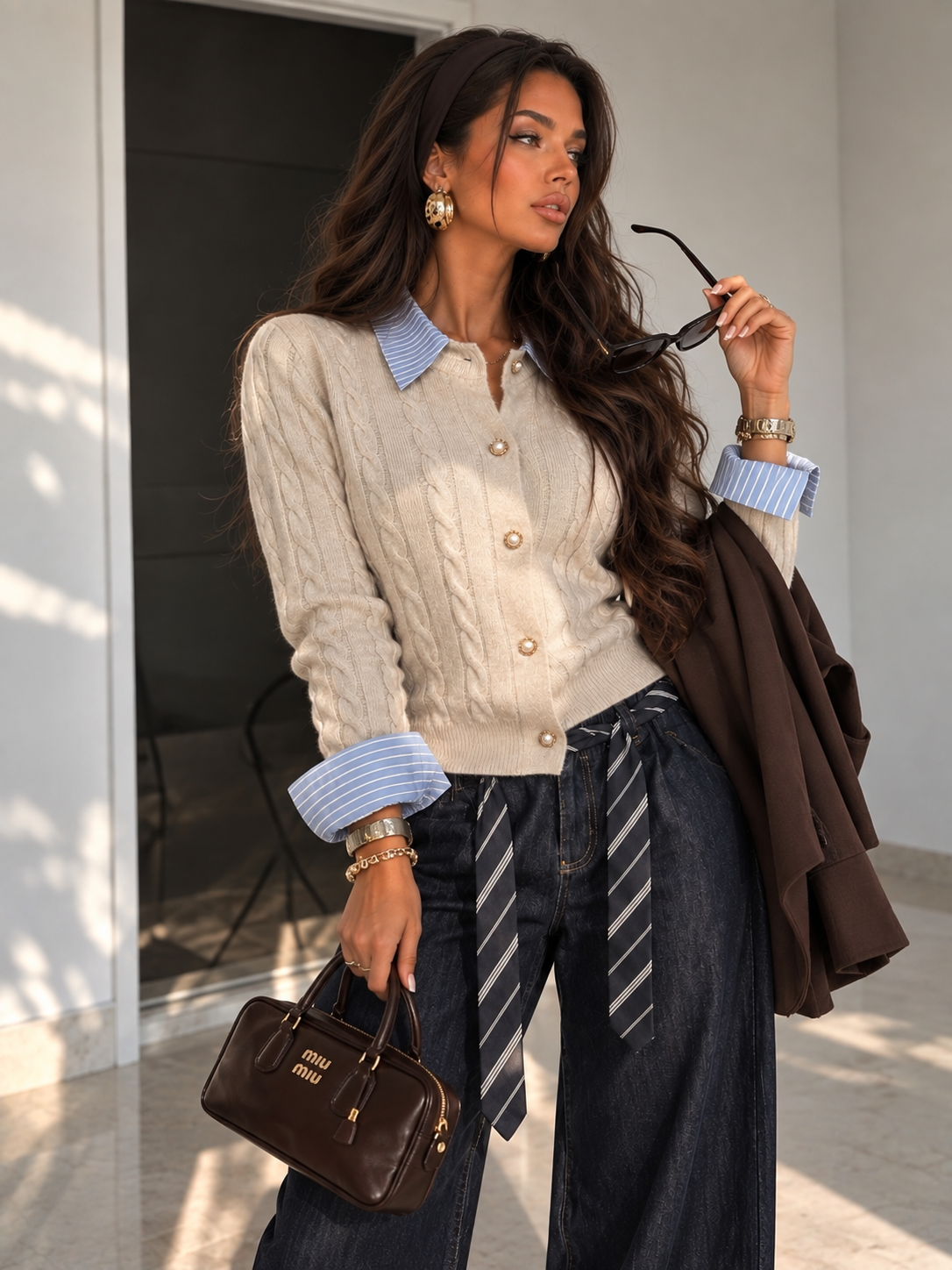 Maglioncino a Trecce con colletto e polsino a camicia - R.a. Boutique