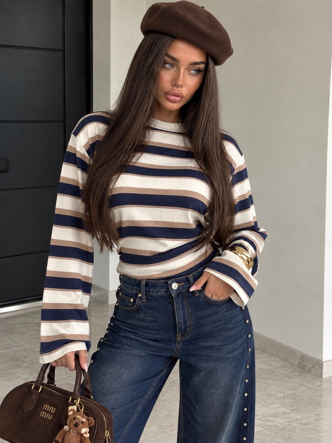 Maglia Soft Stripe a Righe Tricolore Camel/Blu - R.a. Boutique