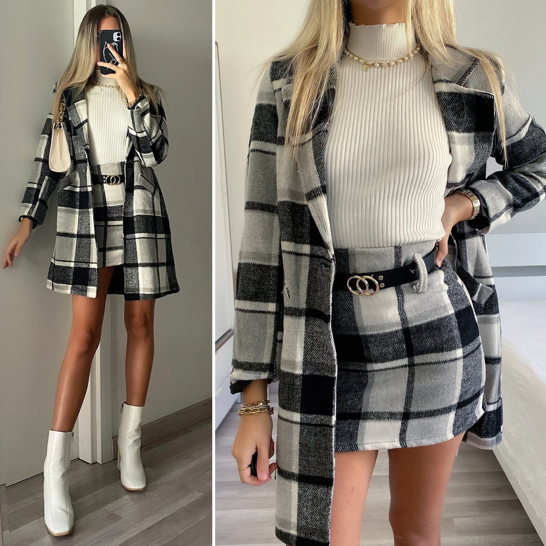 Cappotto check bianco nero - R.a. Boutique 