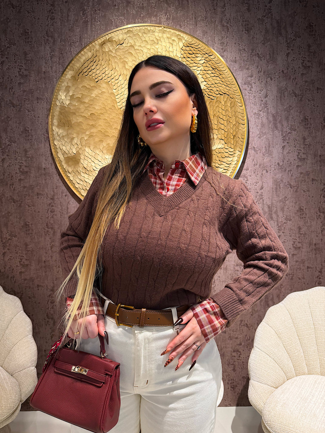 Maglioncino con camicia integrata a quadri - R.a. Boutique