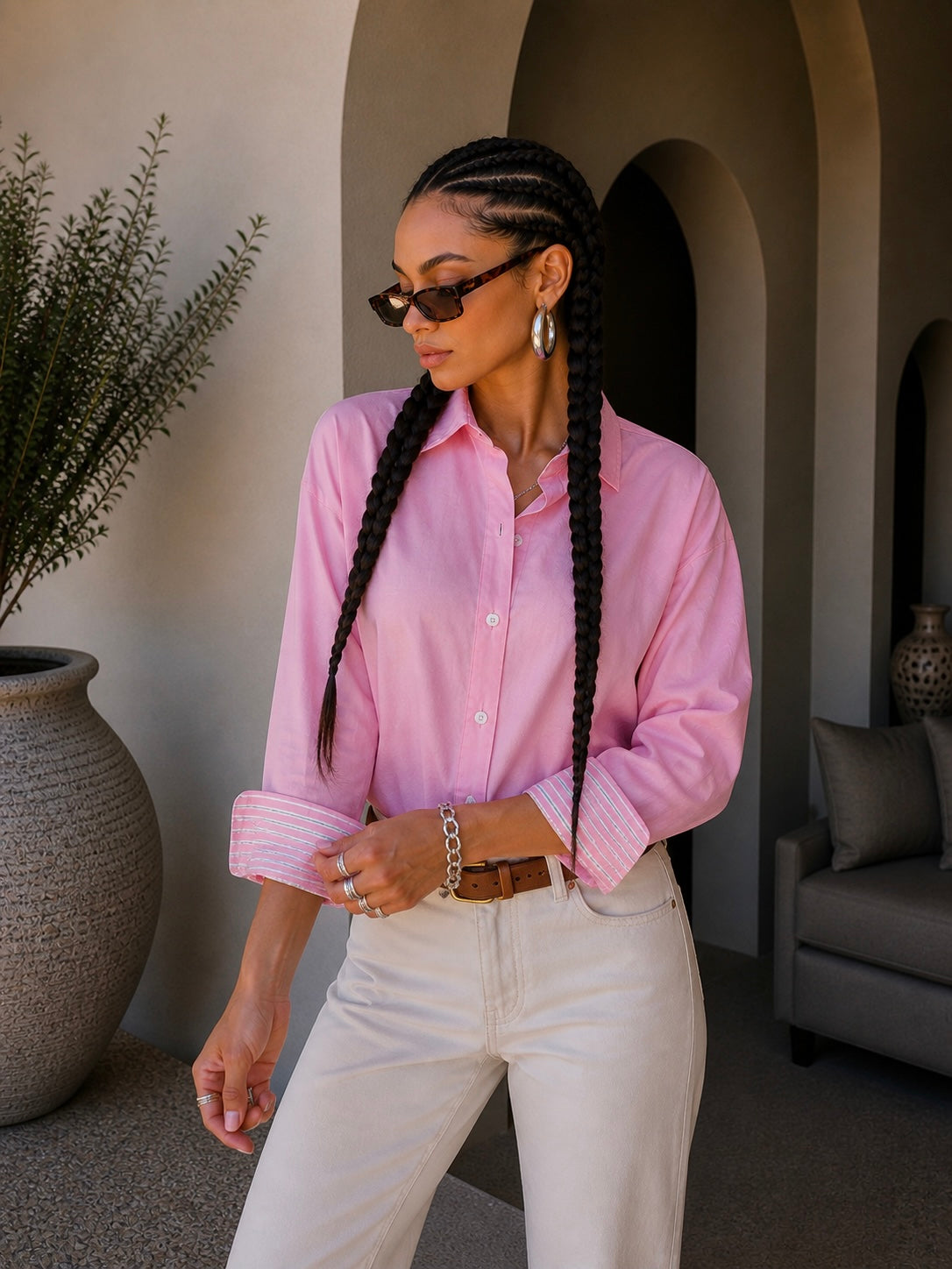 Camicia con collo e polsino a righe - R.a. Boutique