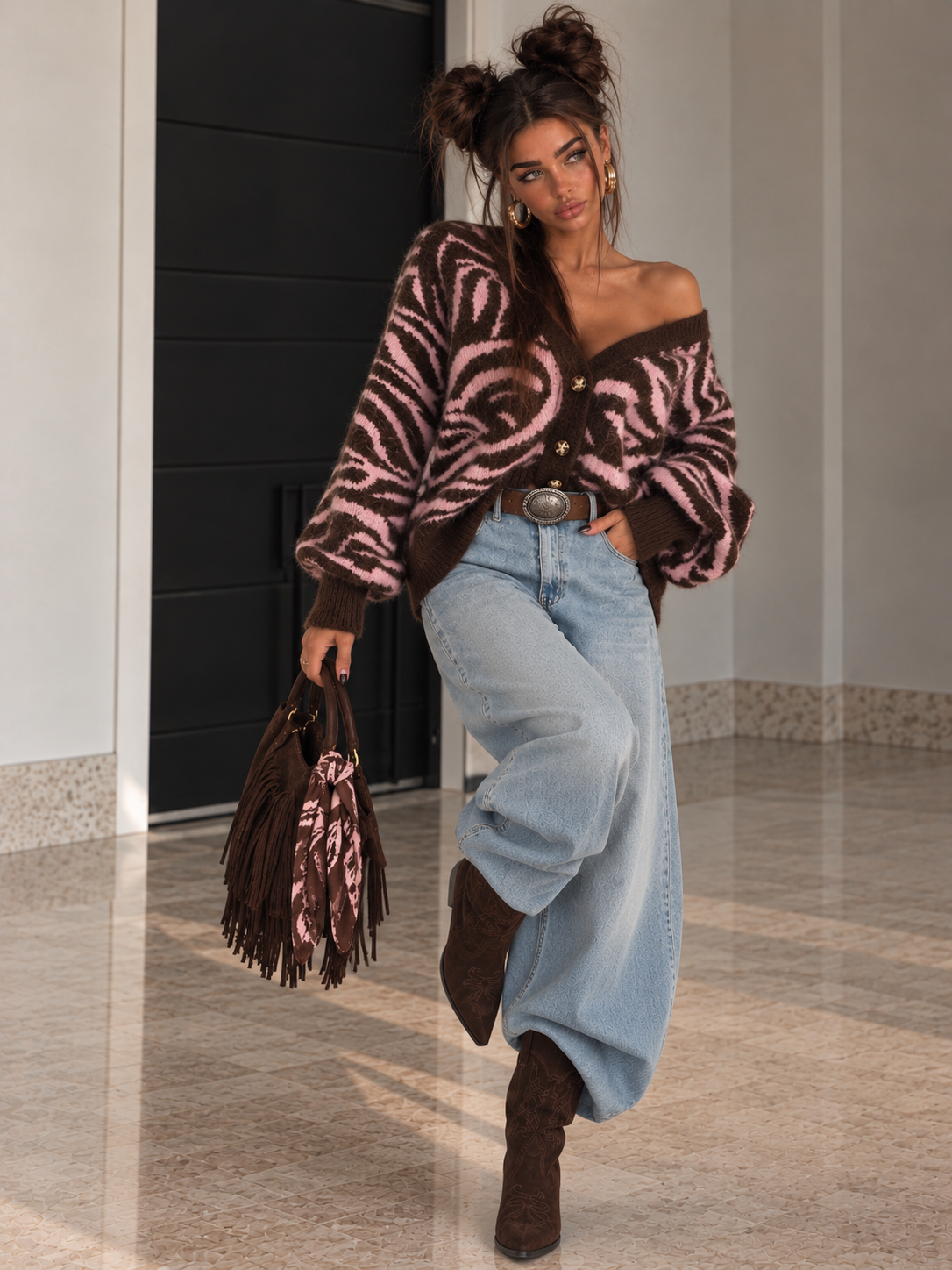 Cardigan Zebrato Marrone e Rosa - R.a. Boutique