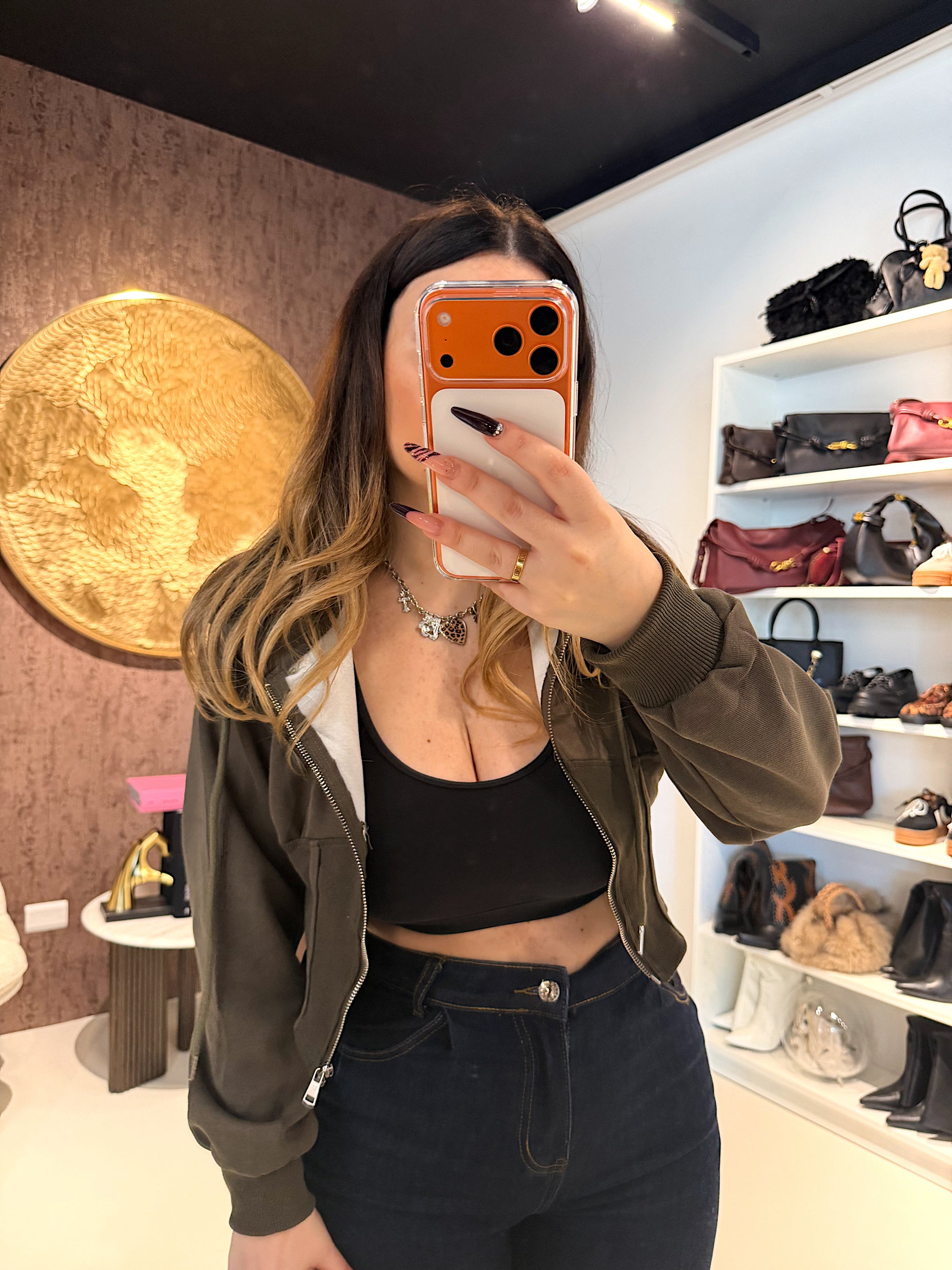 Felpa Cropped con zip e cappuccio - R.a. Boutique