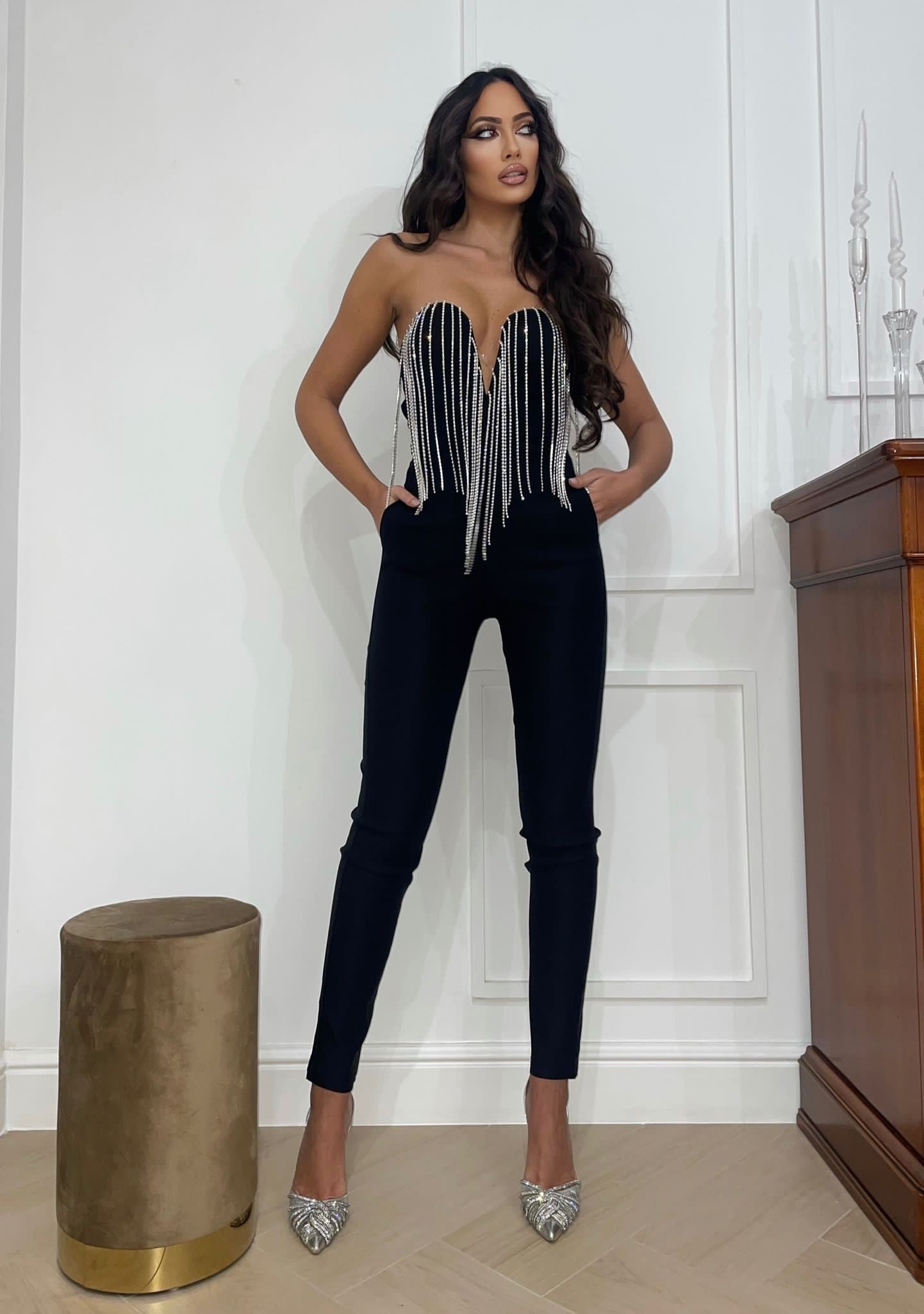 Tuta bandage con frange in strass - R.a. Boutique 